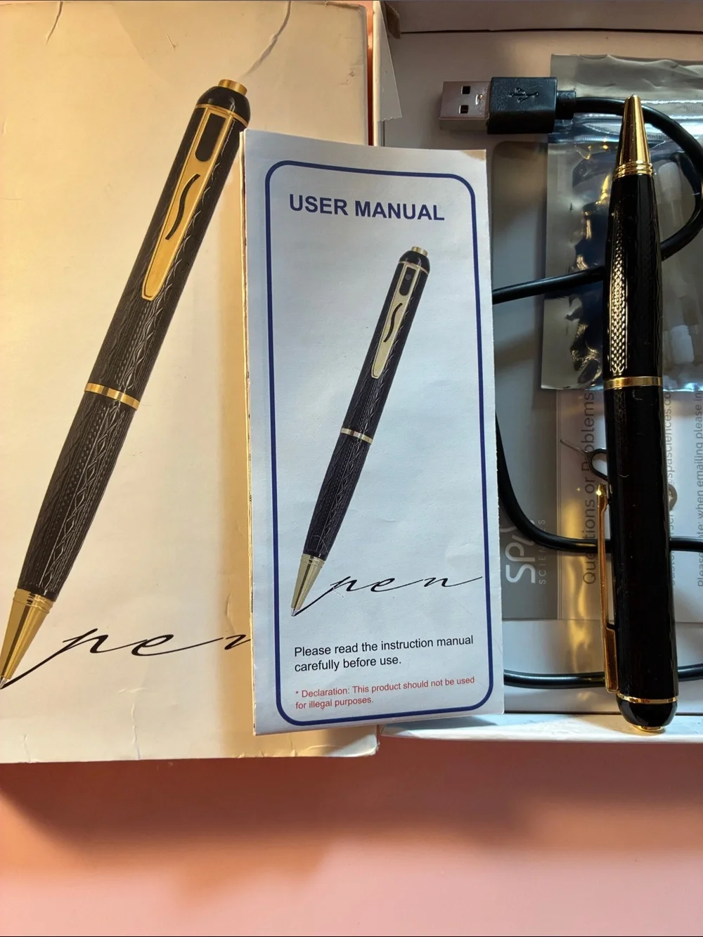 Pen with built in hidden security camera with sound.